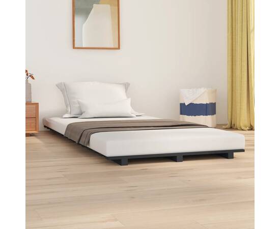 Cadru de pat, gri, 90x190 cm, lemn masiv de pin