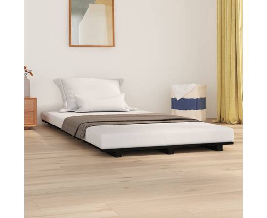 Cadru de pat, negru, 90x190 cm, lemn masiv de pin