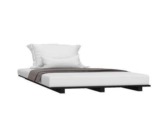 Cadru de pat, negru, 90x200 cm, lemn masiv de pin, 3 image