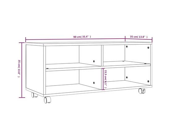 Comodă tv cu roți, stejar maro, 90x35x35 cm, lemn prelucrat, 7 image