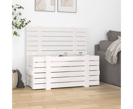 Cutie de depozitare, alb, 91x40,5x42 cm, lemn masiv de pin