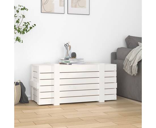 Cutie de depozitare, alb, 91x40,5x42 cm, lemn masiv de pin, 3 image