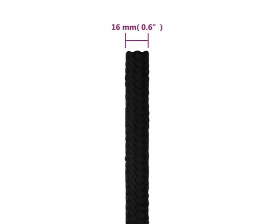 Frânghie de lucru, negru, 16 mm, 50 m, poliester, 6 image