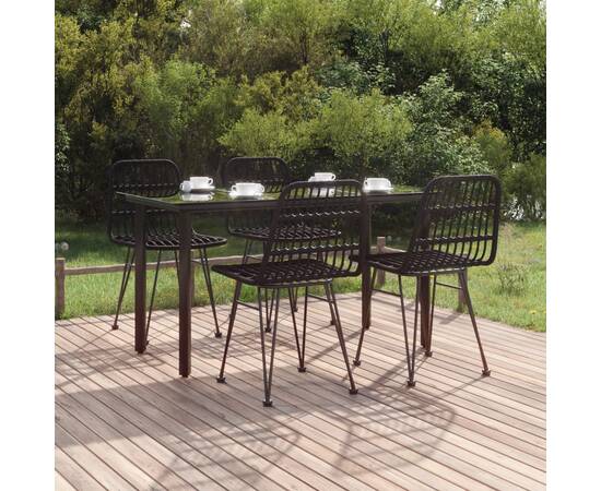 Set mobilier de grădină, 5 piese, negru, poliratan