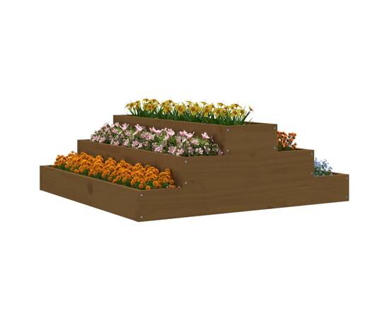 Jardinieră, maro miere, 80x80x27 cm, lemn masiv de pin, 3 image
