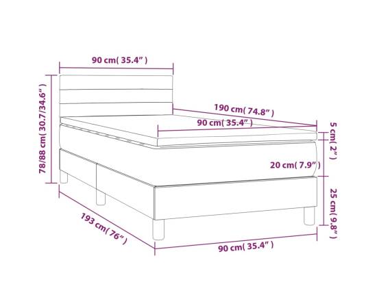 Pat box spring cu saltea, verde închis, 90x190 cm, catifea, 7 image