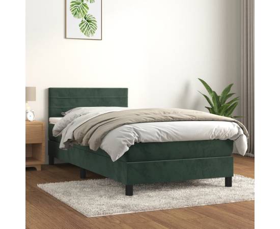 Pat box spring cu saltea, verde închis, 90x190 cm, catifea