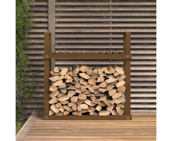 Rastel lemne de foc, maro miere, 110x35x108,5 cm lemn masiv pin, 3 image