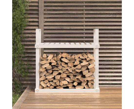 Rastel pentru lemne de foc, alb, 110x35x108,5 cm lemn masiv pin, 3 image