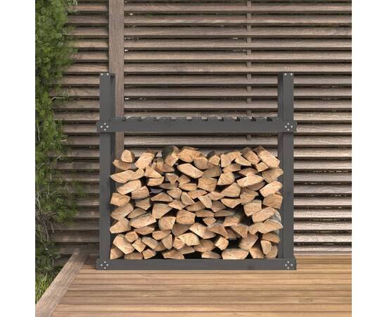 Rastel pentru lemne de foc, gri, 110x35x108,5 cm lemn masiv pin, 3 image