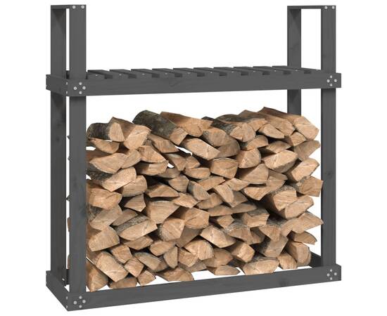 Rastel pentru lemne de foc, gri, 110x35x108,5 cm lemn masiv pin, 4 image