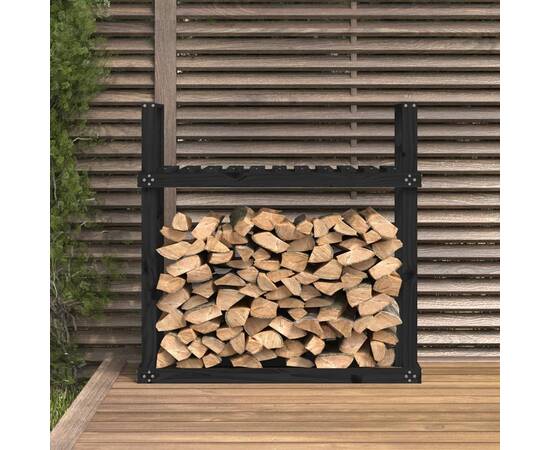 Rastel pentru lemne de foc negru 110x35x108,5 cm lemn masiv pin, 3 image