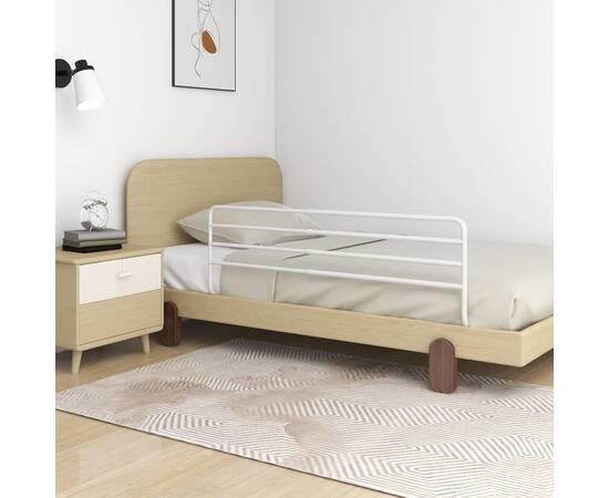 Balustradă de protecție pat copii, alb, (76-137)x55 cm, fier