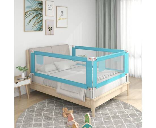 Balustradă de protecție pat copii, albastru, 140x25 cm, textil