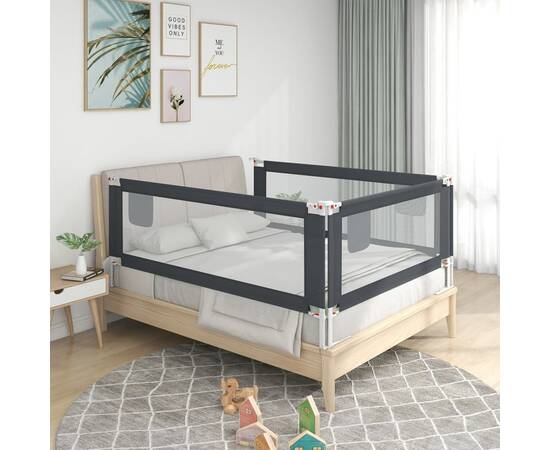 Balustradă de protecție pat copii, gri închis, 190x25 cm textil