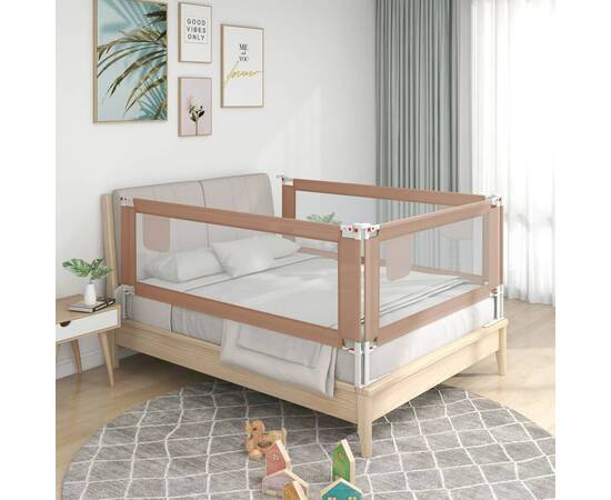 Balustradă de protecție pat copii, gri taupe, 180x25 cm, textil