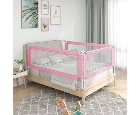 Balustradă de protecție pat copii, roz, 120x25 cm, textil