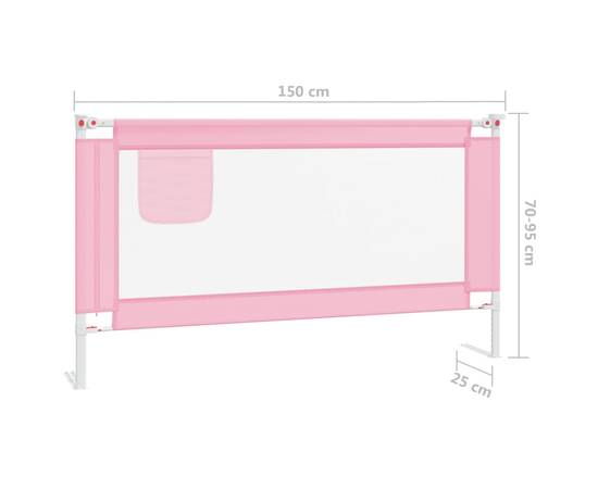 Balustradă de protecție pat copii, roz, 150x25 cm, textil, 8 image