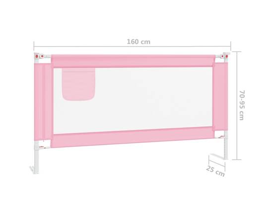 Balustradă de protecție pat copii, roz, 160x25 cm, textil, 8 image