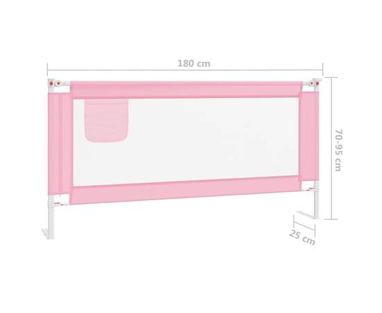 Balustradă de protecție pat copii, roz, 180x25 cm, textil, 8 image