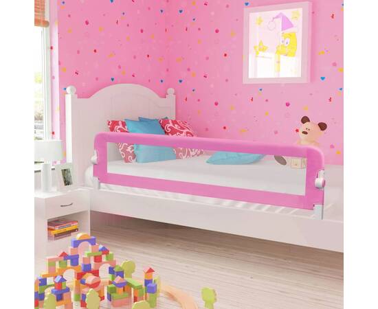 Balustradă de protecție pat copii, roz, 180x42 cm, poliester