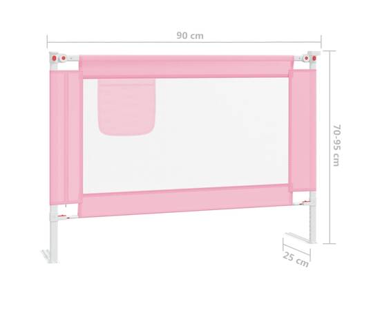 Balustradă de protecție pat copii, roz, 90x25 cm, textil, 8 image