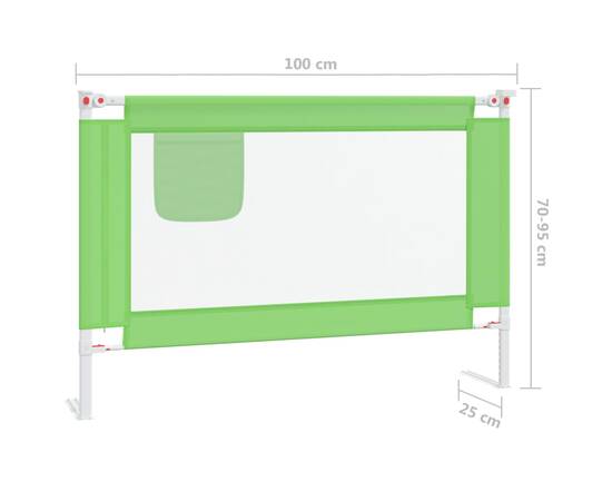 Balustradă de protecție pat copii, verde, 100x25 cm, textil, 8 image