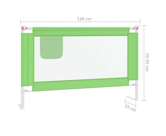 Balustradă de protecție pat copii, verde, 120x25 cm, textil, 8 image
