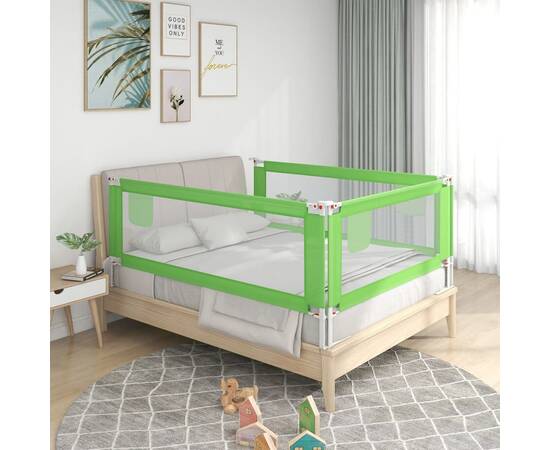Balustradă de protecție pat copii, verde, 200x25 cm, textil