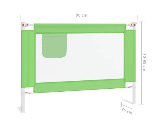 Balustradă de protecție pat copii, verde, 90x25 cm, textil, 8 image