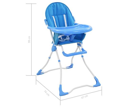 Scaun de masă înalt pentru copii, albastru și alb, 9 image