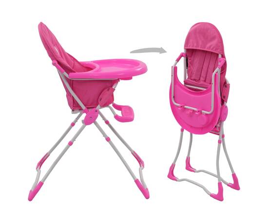Scaun de masă înalt pentru copii, roz și alb, 3 image