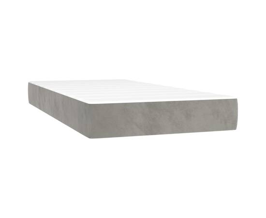 Pat box spring cu saltea, gri deschis, 90x190 cm, catifea, 5 image