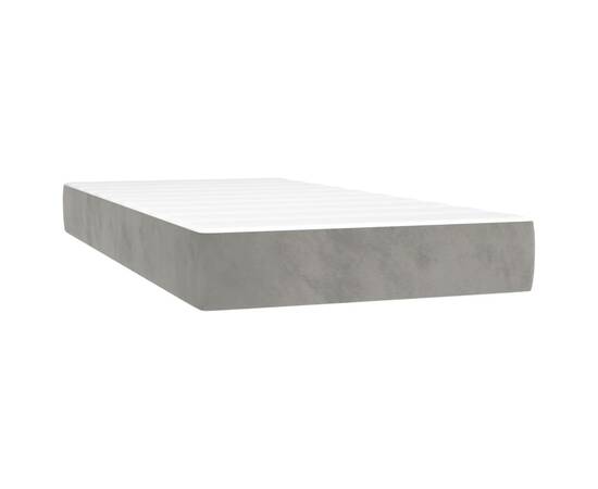 Pat box spring cu saltea, gri deschis, 90x190 cm, catifea, 5 image