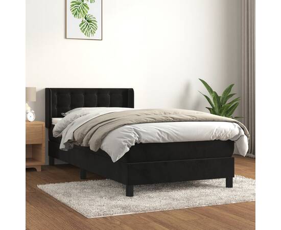 Pat box spring cu saltea, negru, 90x190 cm, catifea