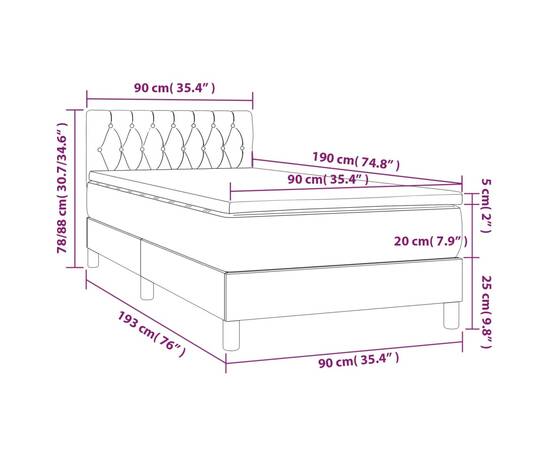 Pat box spring cu saltea, negru, 90x190 cm, catifea, 7 image