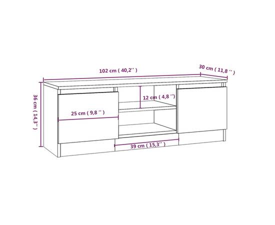 Comodă tv cu ușă, gri beton, 102x30x36 cm, 9 image