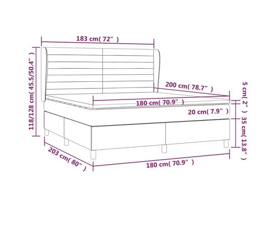 Pat box spring cu saltea, gri deschis, 180x200 cm, catifea, 7 image