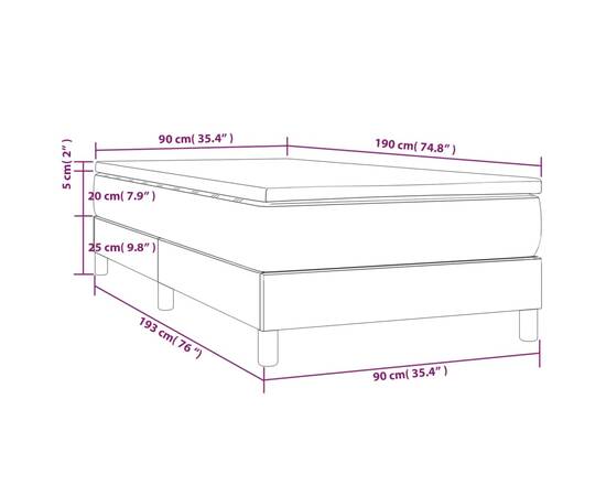 Pat box spring cu saltea, gri deschis, 90x190 cm, catifea, 10 image