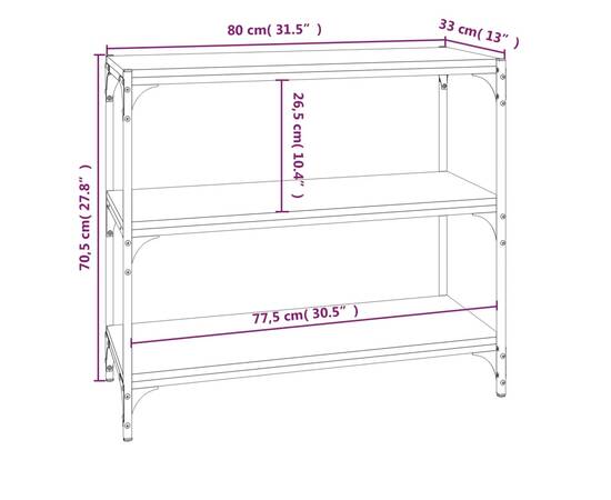Raft de cărți stejar maro 80x33x70,5 cm, lemn prelucrat și oțel, 9 image