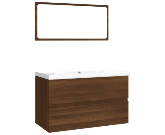 Set de mobilier de baie, stejar maro, lemn prelucrat, 2 image