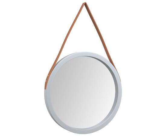 Oglindă de perete cu o curea, argintiu, Ø 45 cm, 3 image