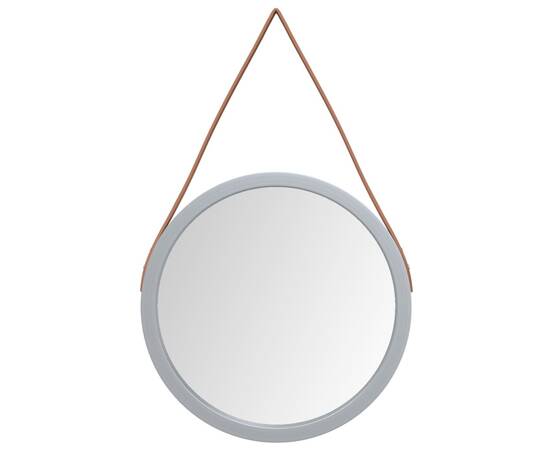 Oglindă de perete cu o curea, argintiu, Ø 45 cm, 2 image