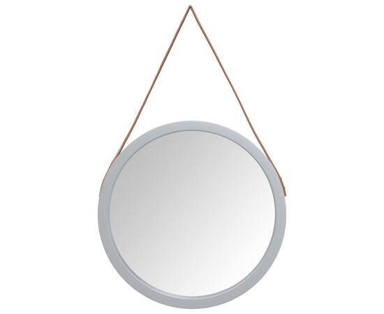 Oglindă de perete cu o curea, argintiu, Ø 55 cm, 2 image