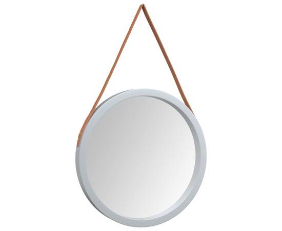 Oglindă de perete cu o curea, argintiu, Ø 55 cm, 3 image