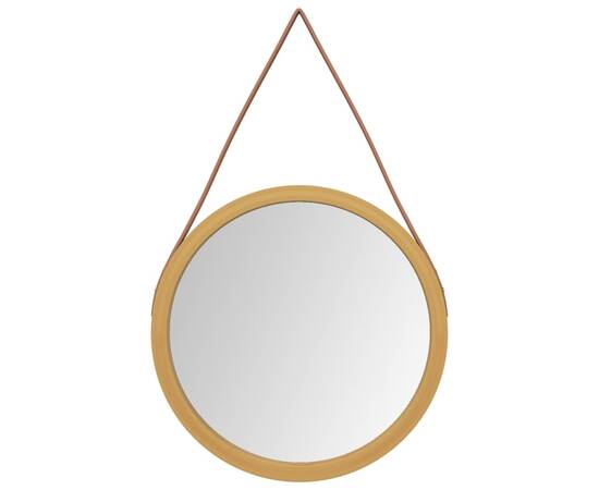 Oglindă de perete cu o curea, auriu, Ø 45 cm, 2 image
