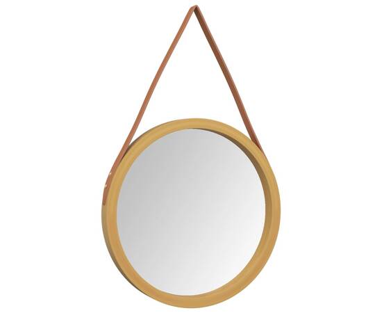 Oglindă de perete cu o curea, auriu, Ø 45 cm, 3 image