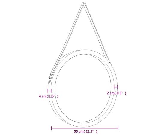 Oglindă de perete cu o curea, auriu, Ø 55 cm, 6 image