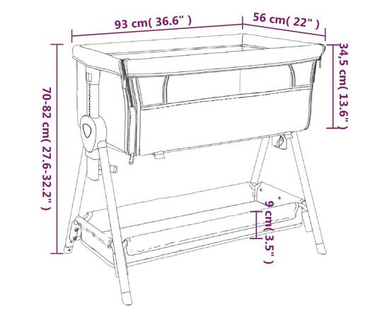 Pat pentru copii cu saltea, gri închis, pânză textil, 11 image