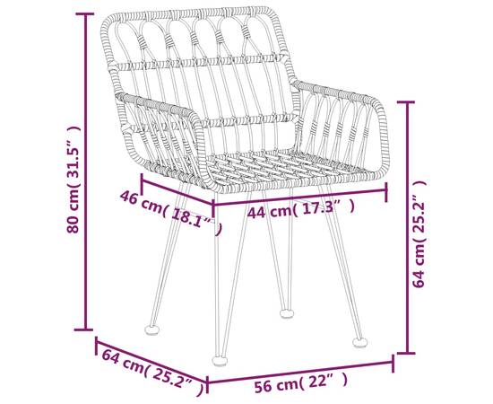 Set mobilier de grădină, 3 piese, negru, poliratan, 11 image